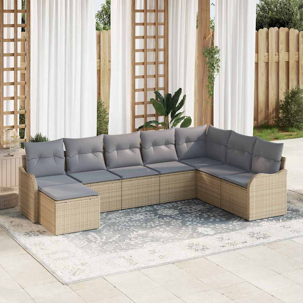 Havesofa Sæt 8 pcs Beige polyrattan