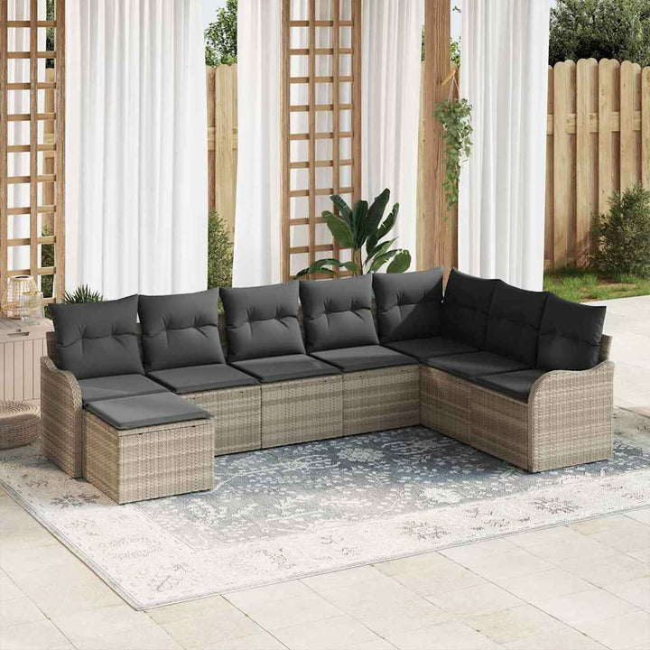 Havesofa Sæt med pude 8 pcs Lysegrå Poly rattan