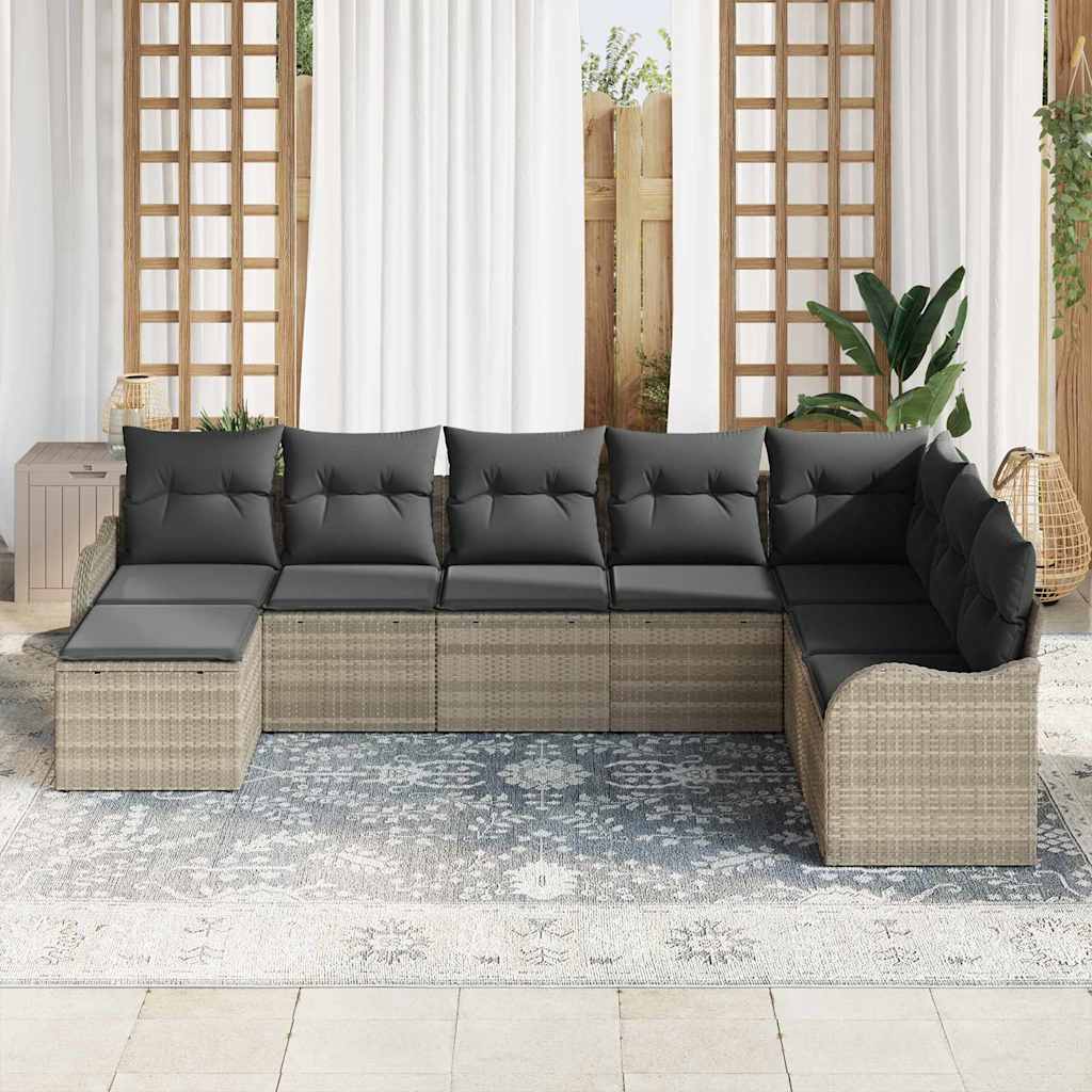 Havesofa Sæt med pude 8 pcs Lysegrå Poly rattan