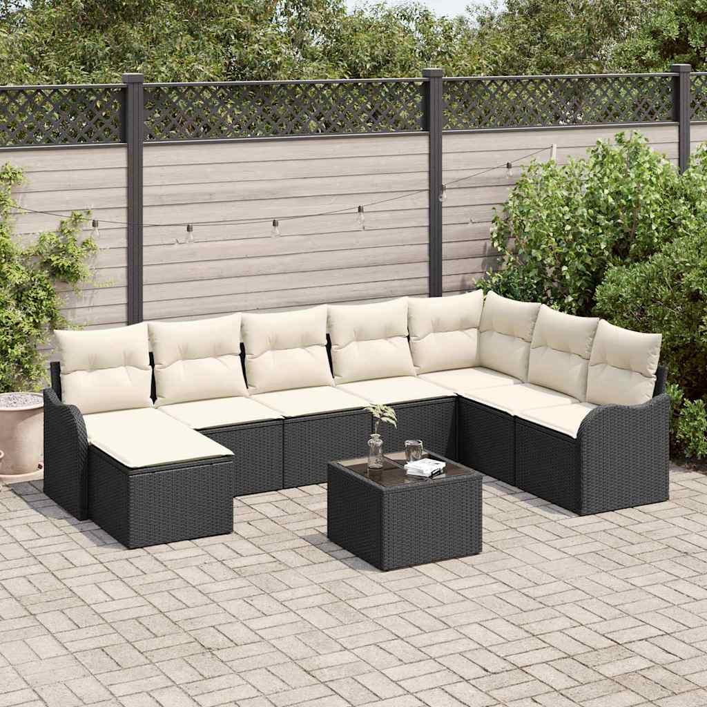 Havesofa Sæt 9 stk. Sort polyrattan