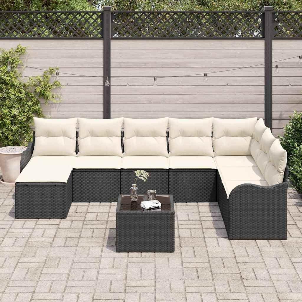 Havesofa Sæt 9 stk. Sort polyrattan