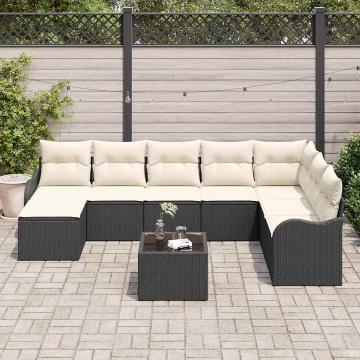 Havesofa Sæt 9 stk. Sort polyrattan
