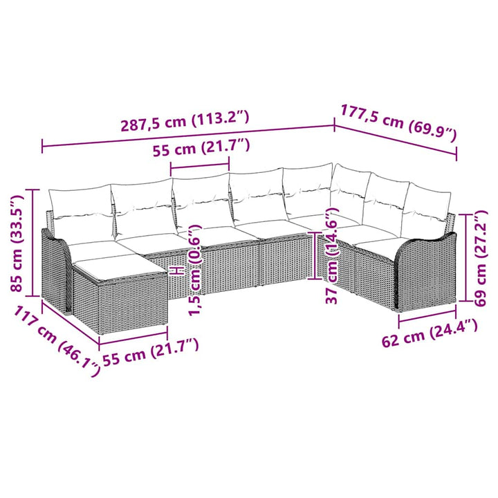Havesofa Sæt 9 stk. Sort polyrattan