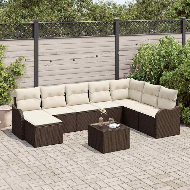 Havesofa Sæt med pude 9 pcs Brun Poly rattan