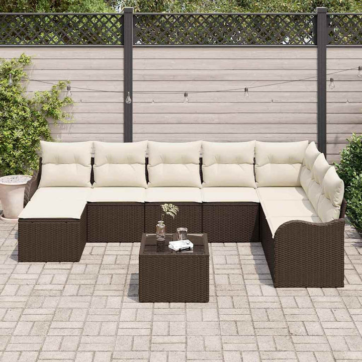 Havesofa Sæt med pude 9 pcs Brun Poly rattan