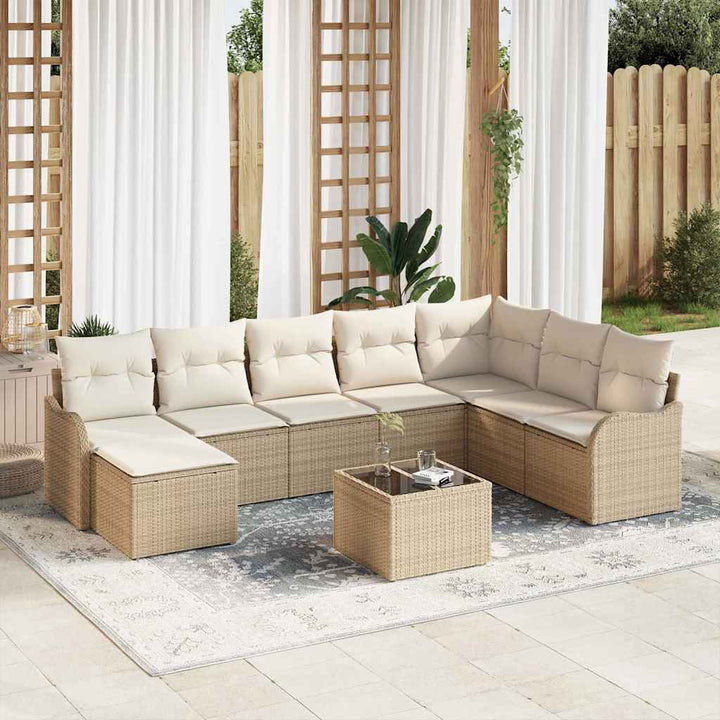 Havesofa Sæt med pude 9 pcs Beige Poly rattan