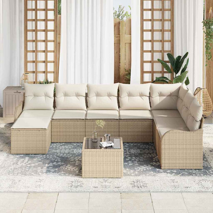 Havesofa Sæt med pude 9 pcs Beige Poly rattan