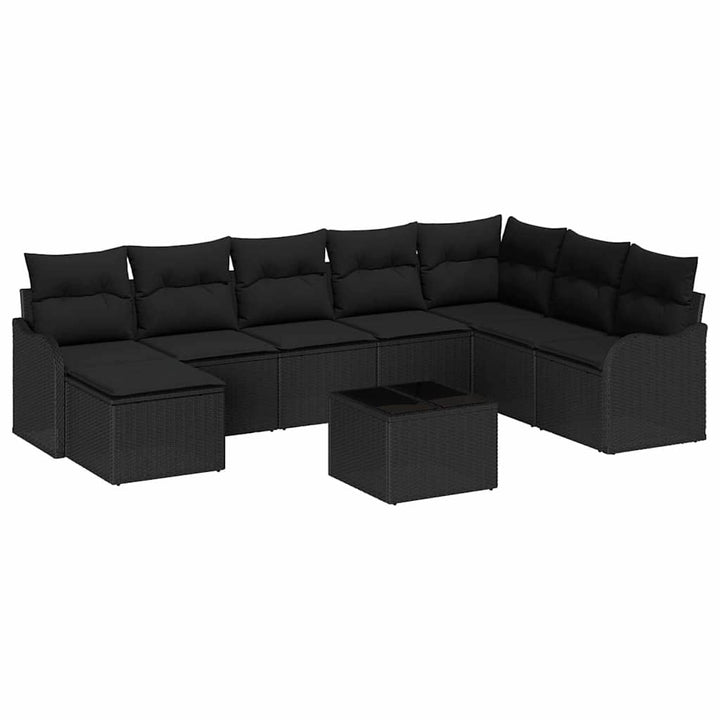 Havesofa Sæt 9 pcs Sort polyrattan