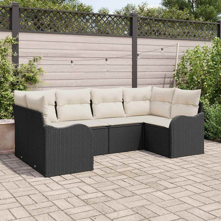 Havesofa Sæt med pude 6 pcs Sort Poly rattan