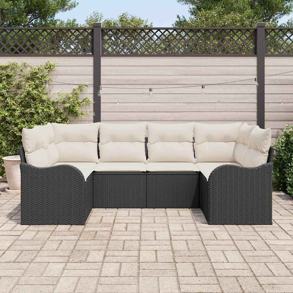 Havesofa Sæt med pude 6 pcs Sort Poly rattan