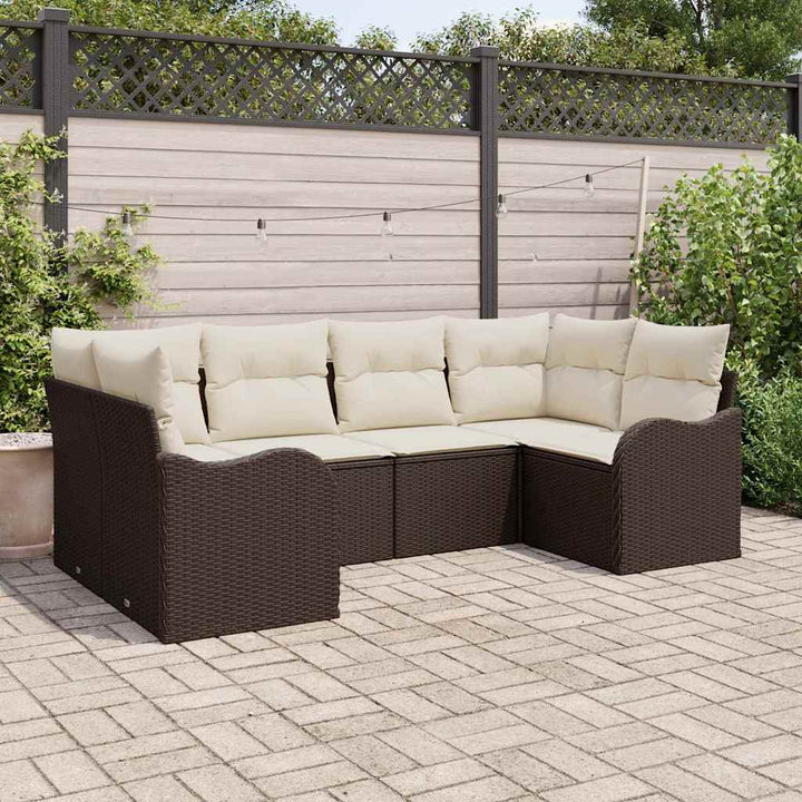 Havesofa Sæt med pude 6 pcs Brun Poly rattan