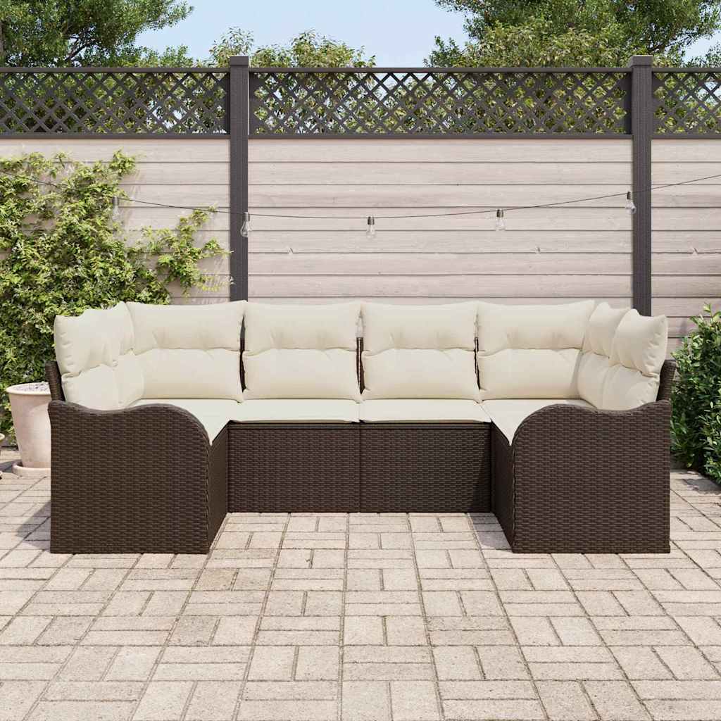 Havesofa Sæt med pude 6 pcs Brun Poly rattan