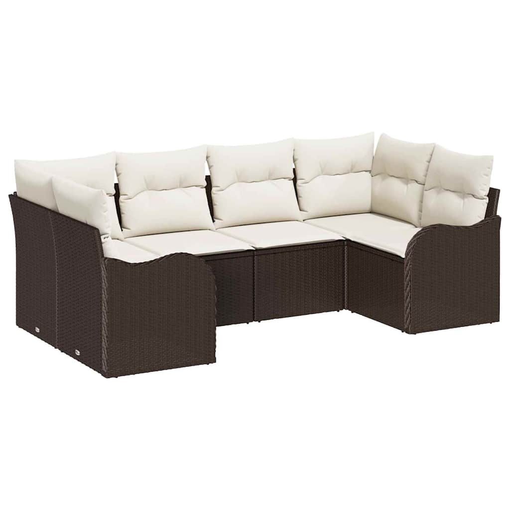 Havesofa Sæt med pude 6 pcs Brun Poly rattan