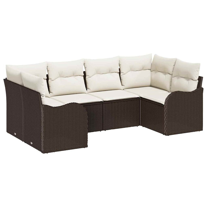 Havesofa Sæt med pude 6 pcs Brun Poly rattan