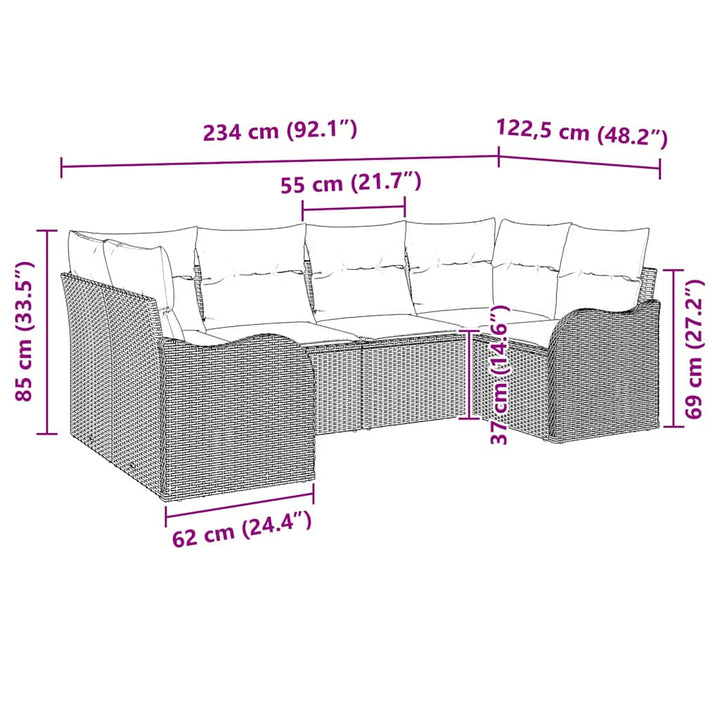 Havesofa Sæt med pude 6 pcs Brun Poly rattan