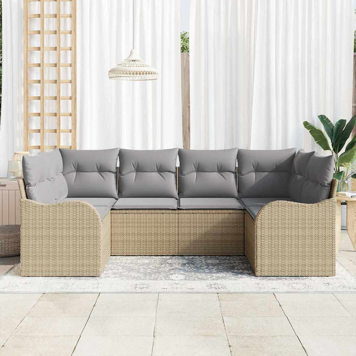 Havesofa Sæt med pude 6 pcs Beige Poly rattan
