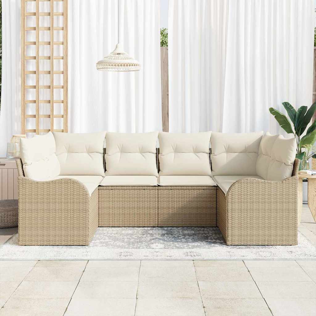 Havesofa Sæt med pude 6 pcs Beige Poly rattan