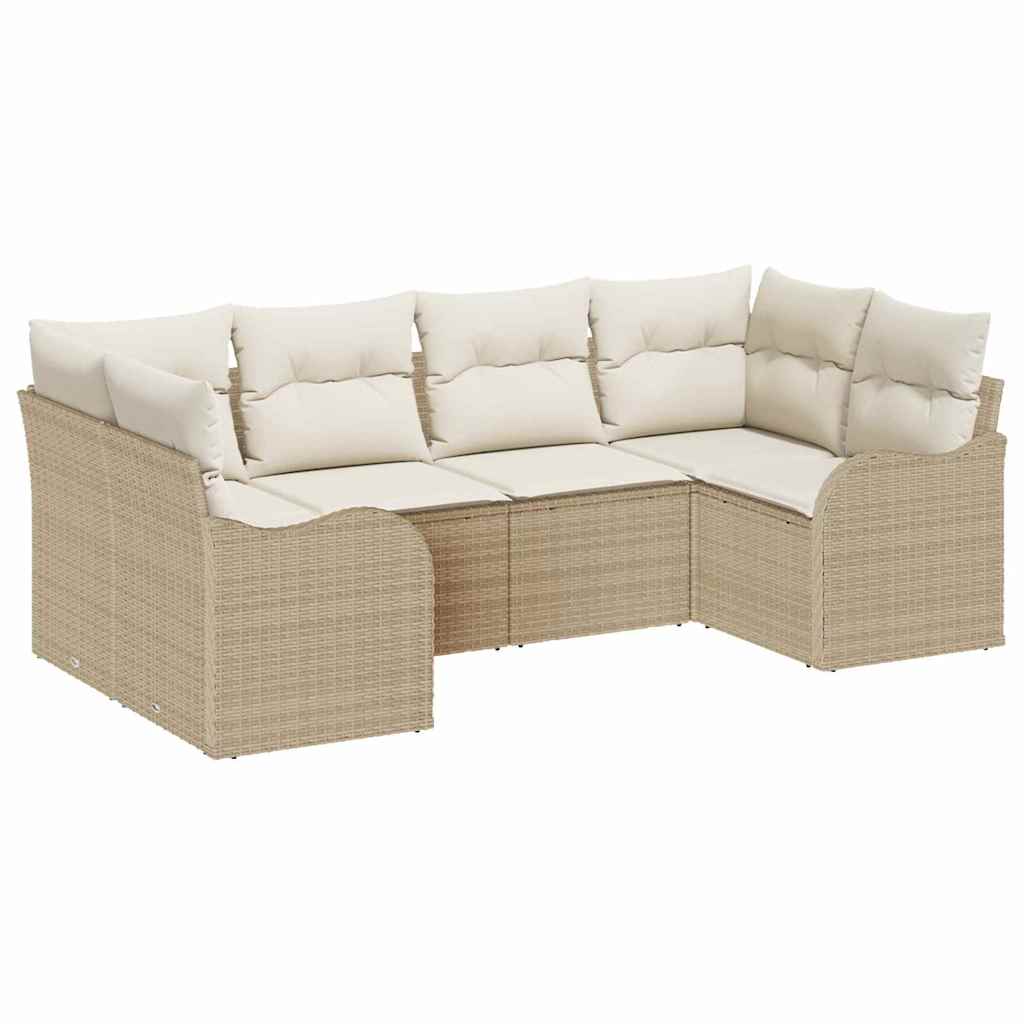 Havesofa Sæt med pude 6 pcs Beige Poly rattan