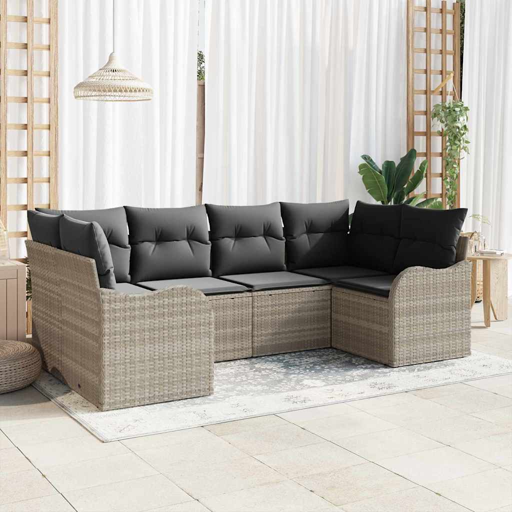 Havesofa Sæt med pude 6 pcs Lysegrå Poly rattan