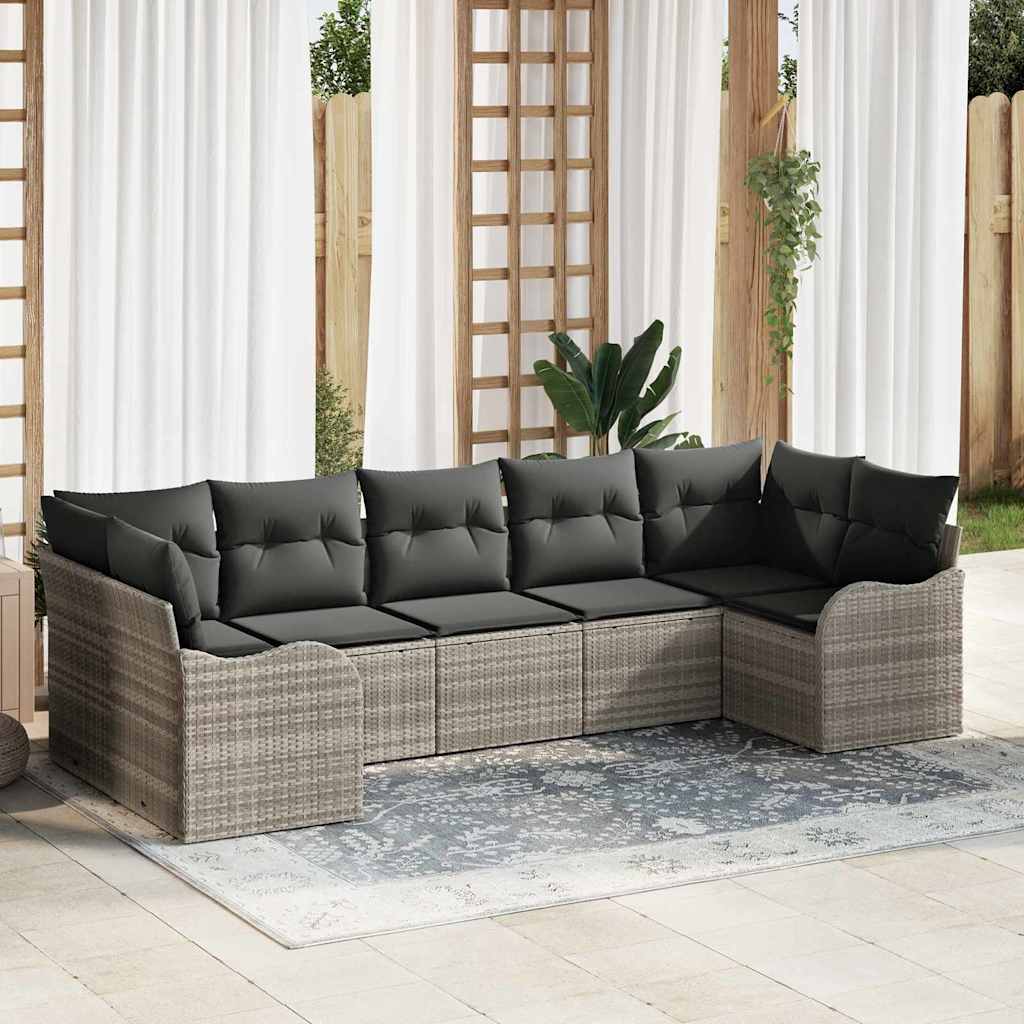 Havesofa Sæt med pude 7 pcs Lysegrå Poly rattan