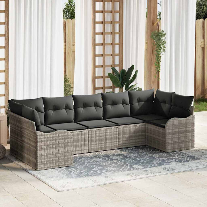 Havesofa Sæt med pude 7 pcs Lysegrå Poly rattan