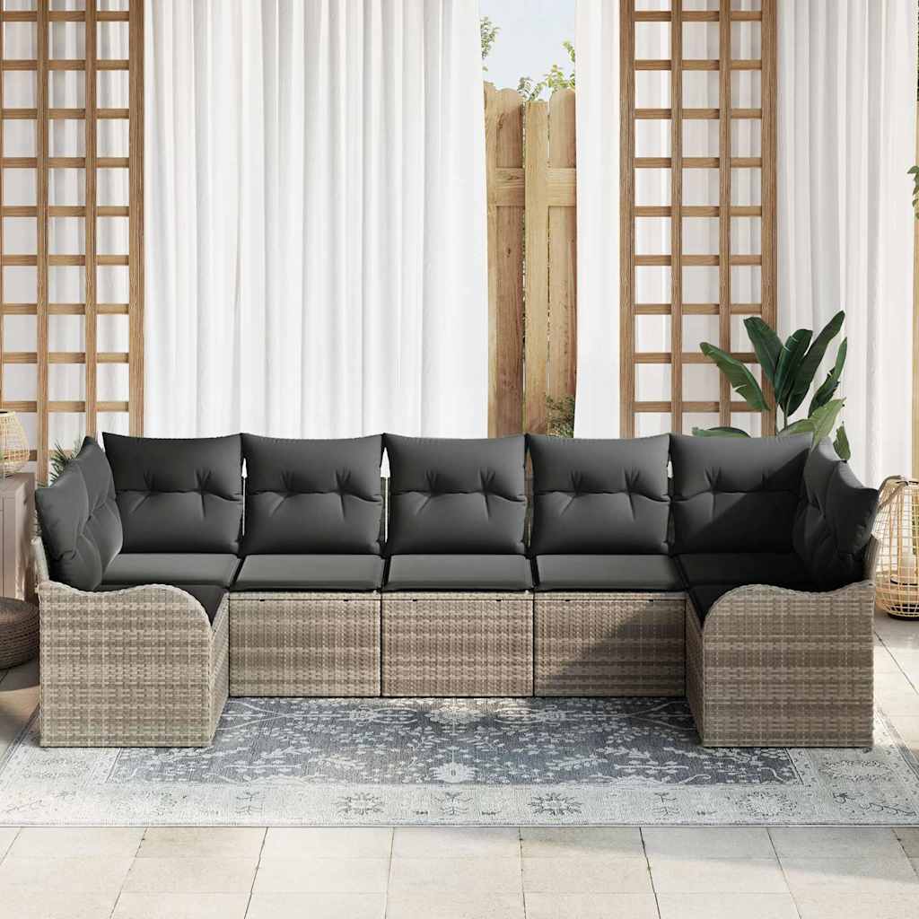 Havesofa Sæt med pude 7 pcs Lysegrå Poly rattan