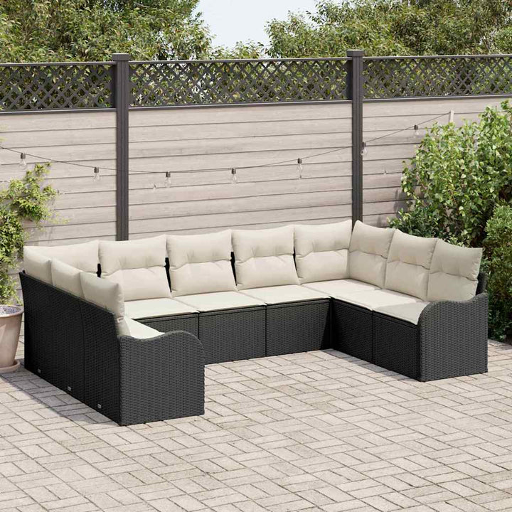 Havesofa Sæt 9 pcs Sort polyrattan
