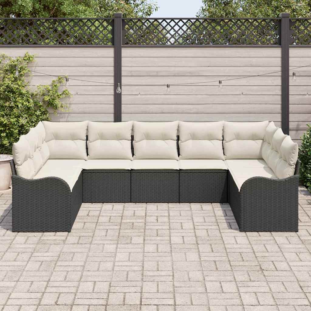 Havesofa Sæt 9 pcs Sort polyrattan