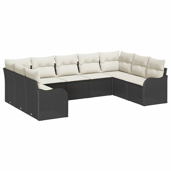 Havesofa Sæt 9 pcs Sort polyrattan