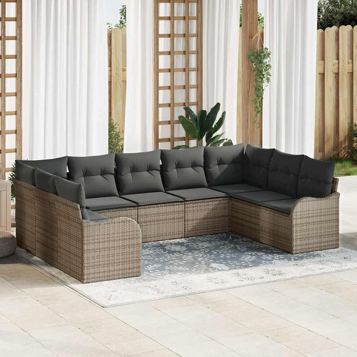 Havesofa Sæt 9 pcs Grå polyrattan