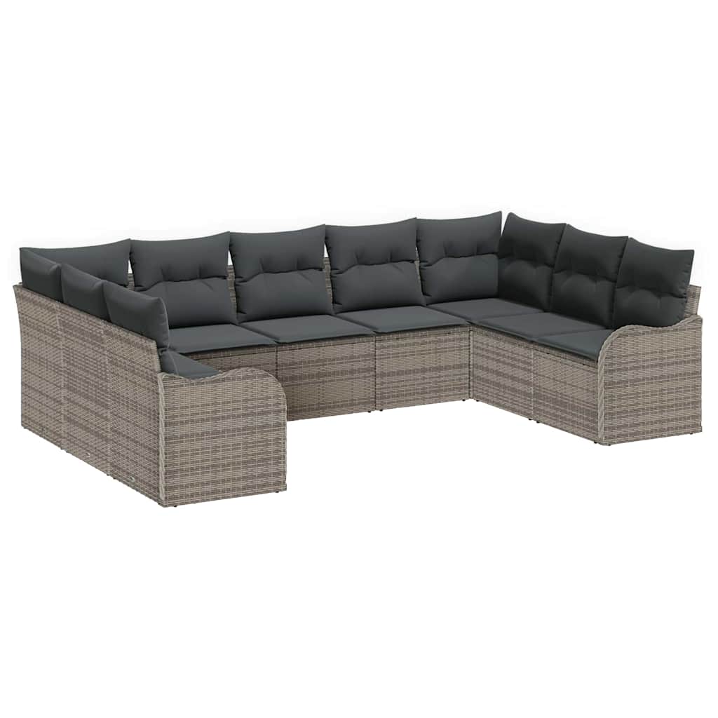 Havesofa Sæt 9 pcs Grå polyrattan
