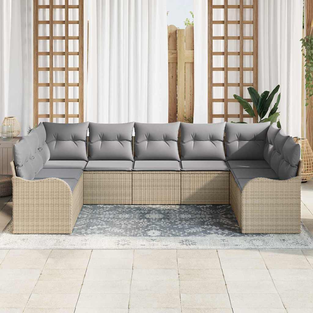 Havesofa Sæt med pude 9 pcs Beige Poly rattan
