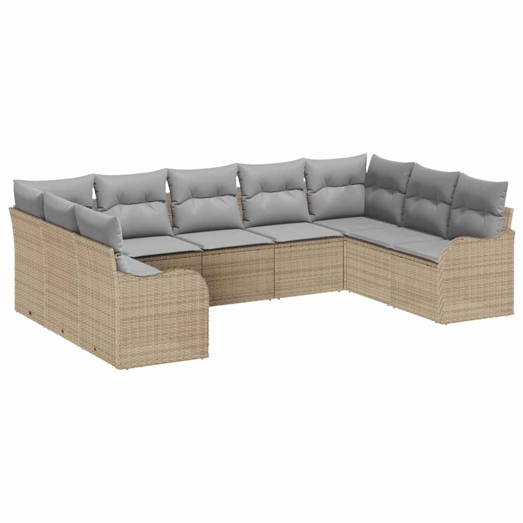 Havesofa Sæt med pude 9 pcs Beige Poly rattan