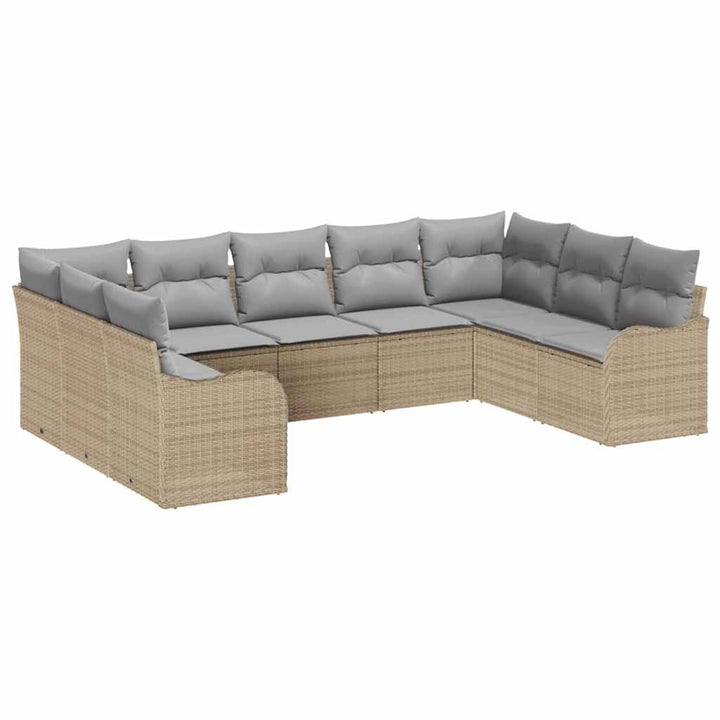 Havesofa Sæt med pude 9 pcs Beige Poly rattan