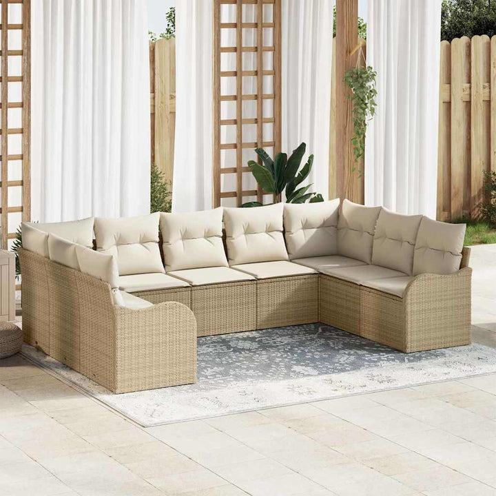 Havesofa Sæt 9 pcs Beige polyrattan
