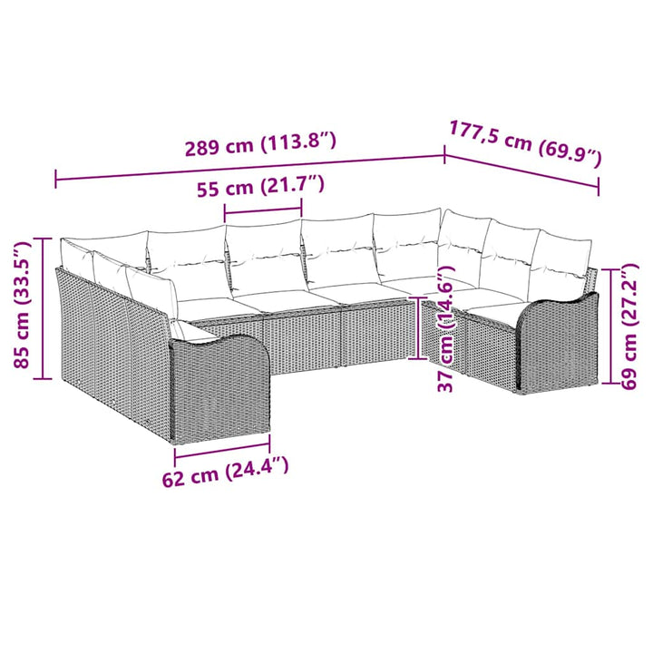 Havesofa Sæt med pude 9 pcs Lysegrå Poly rattan