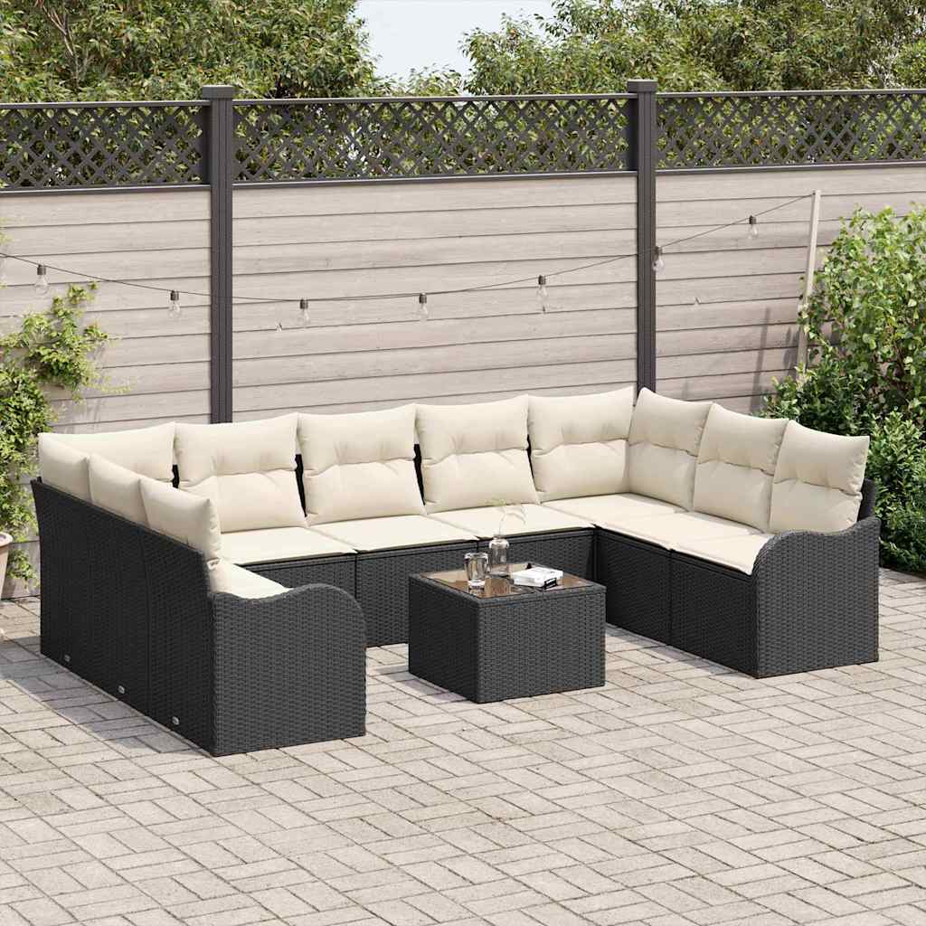 Havesofa Sæt 10 pcs Sort polyrattan