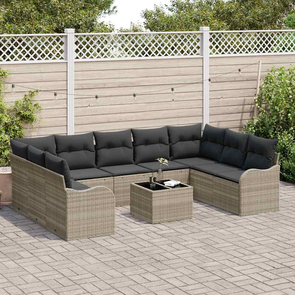 Havesofa Sæt 10 pcs Lysegrå polyrattan