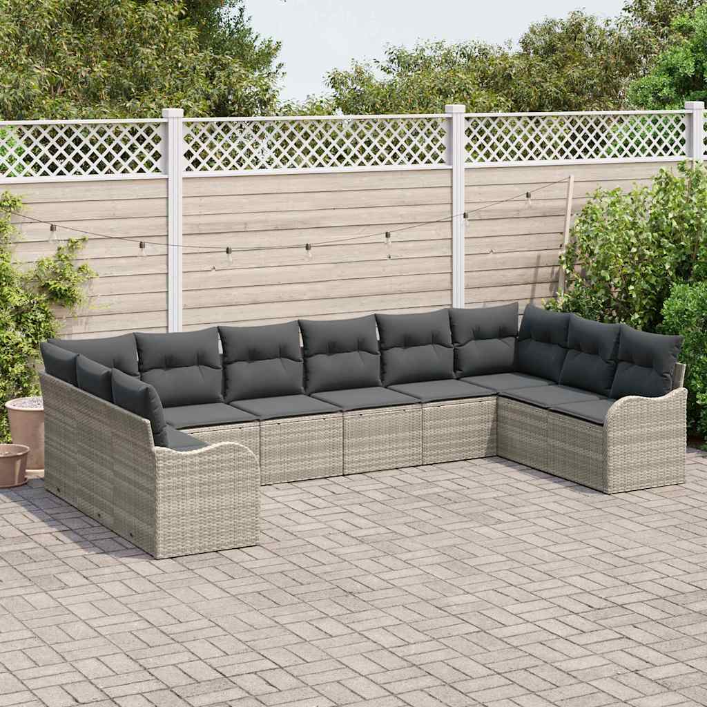 Havesofa Sæt 10 pcs Lysegrå polyrattan