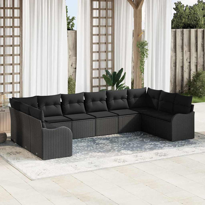 Havesofa Sæt 10 pcs Sort polyrattan