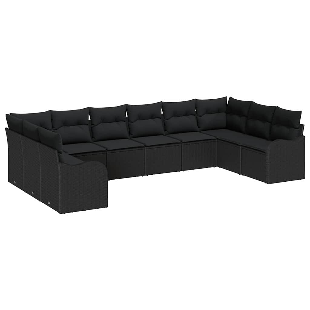 Havesofa Sæt 10 pcs Sort polyrattan