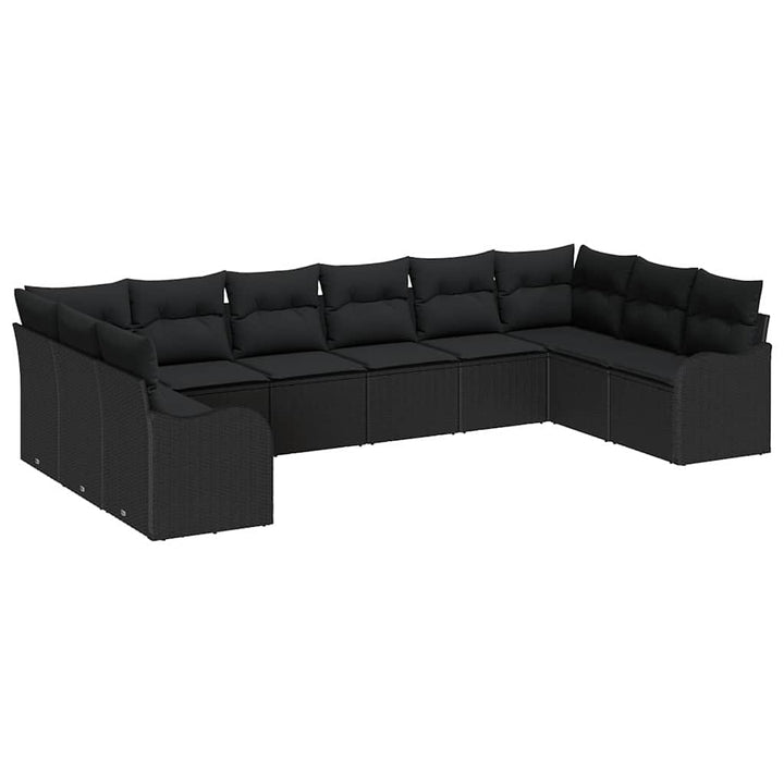 Havesofa Sæt 10 pcs Sort polyrattan