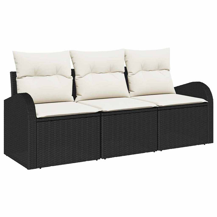 Havesofa Sæt med pude 3 pcs Sort Poly rattan