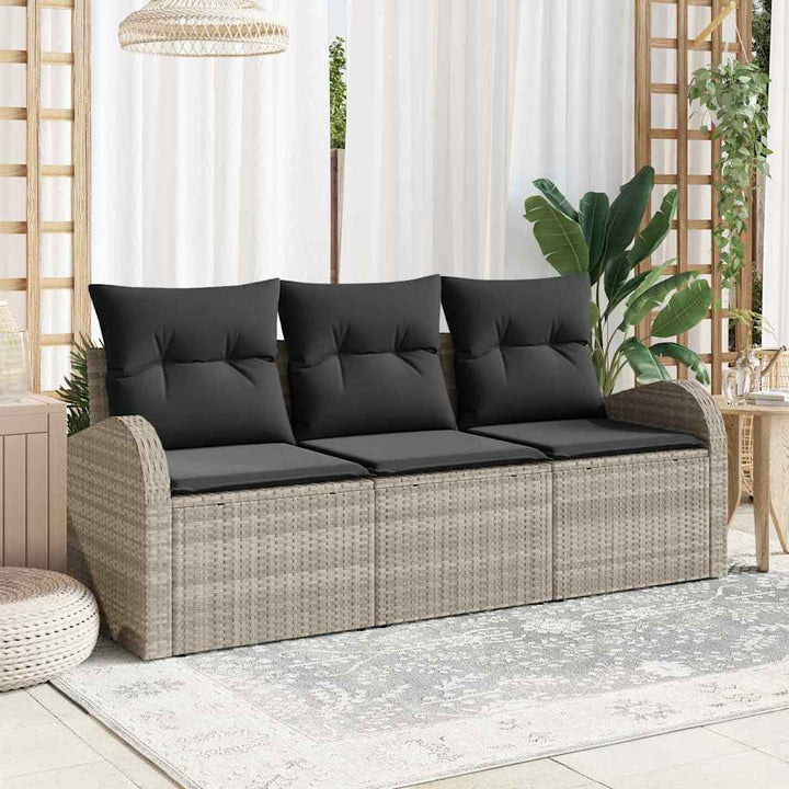 Havesofa Sæt med pude 3 pcs Lysegrå Poly rattan