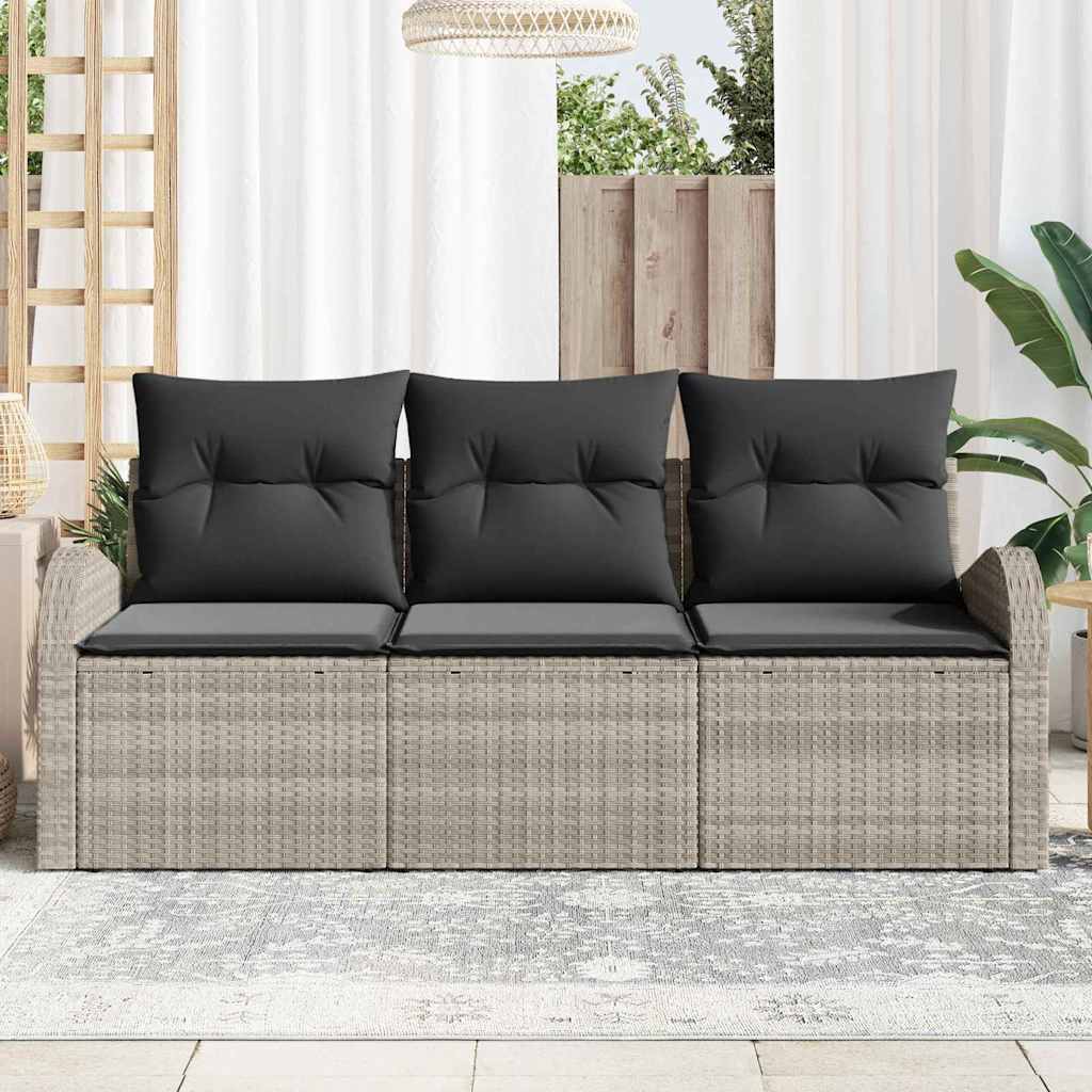 Havesofa Sæt med pude 3 pcs Lysegrå Poly rattan