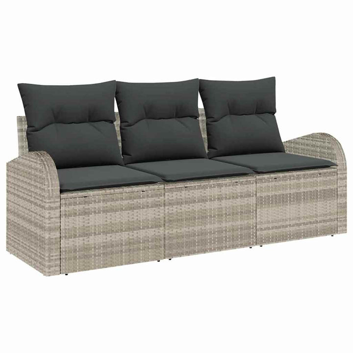 Havesofa Sæt med pude 3 pcs Lysegrå Poly rattan
