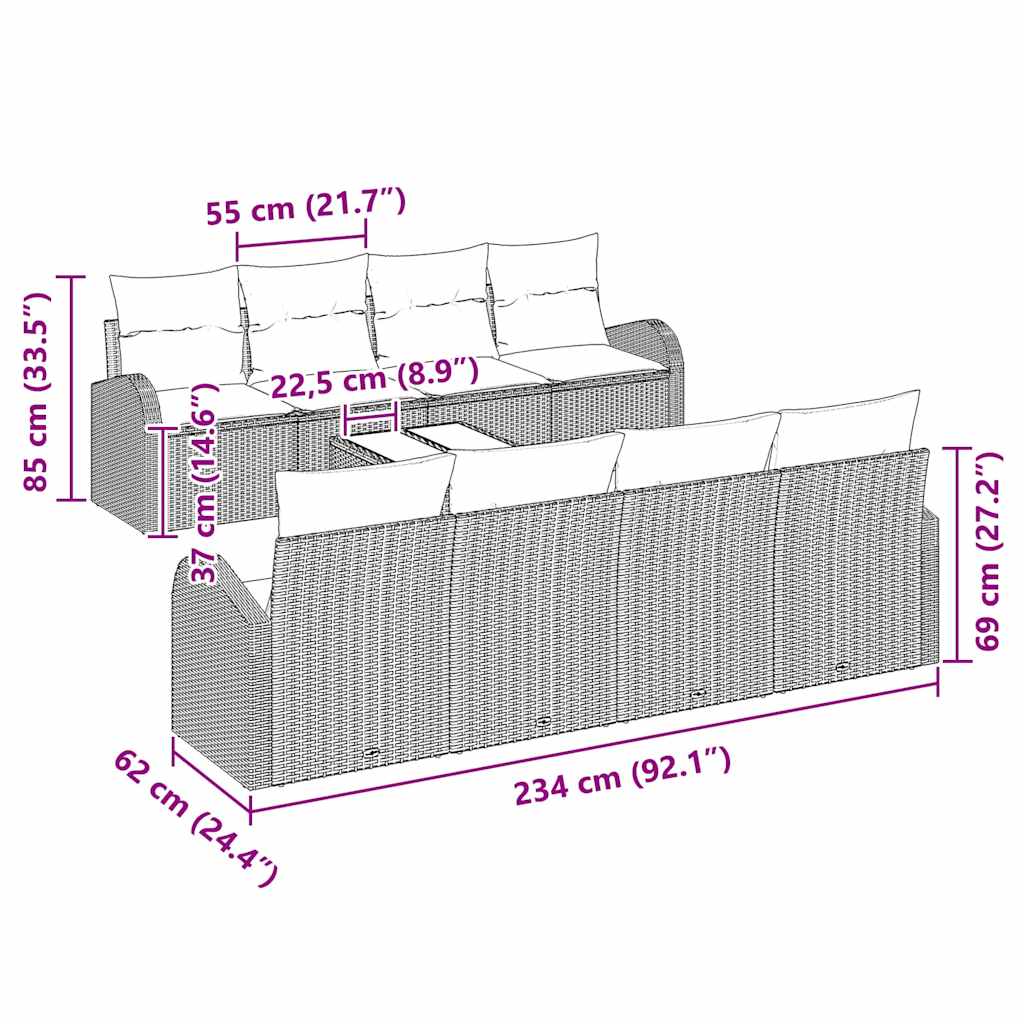 Havesofa Sæt Beige 55 x 55 x 37 cm polyrattan
