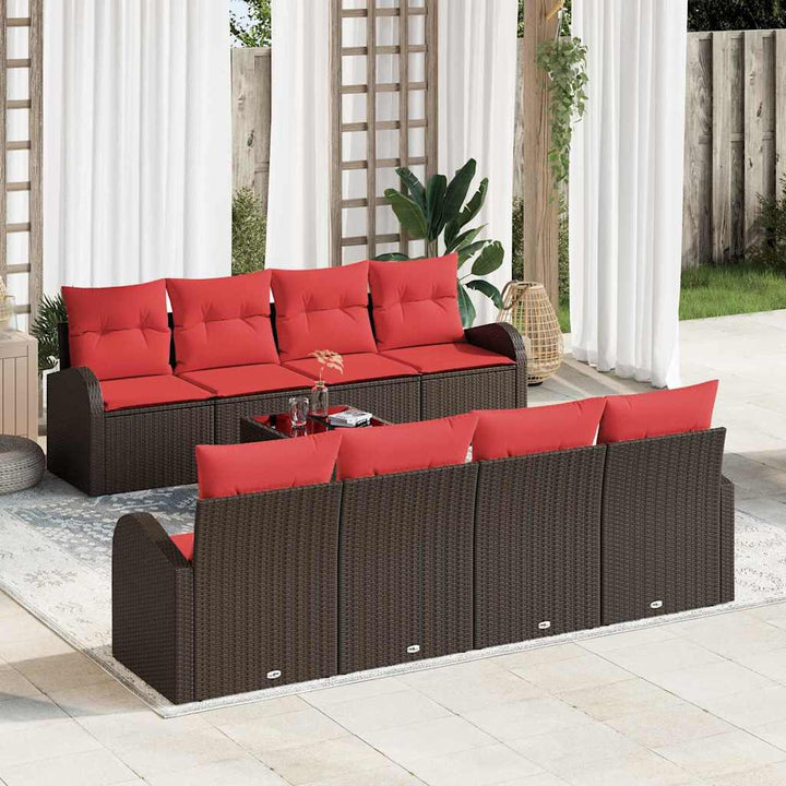 Sofa Sæt 9 pcs Brun og Rød Polyester
