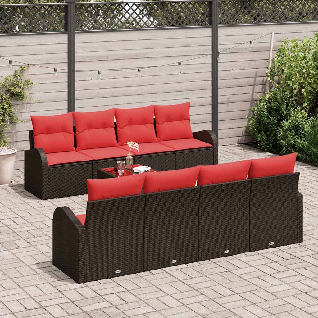 Sofa Sæt 9 pcs Brun og Rød Polyester