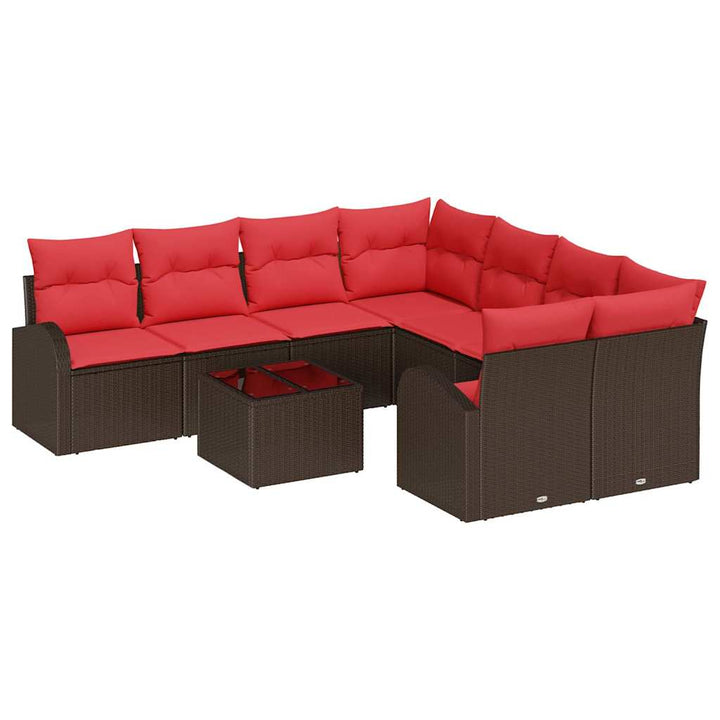 Sofa Sæt 9 pcs Brun og Rød Polyester